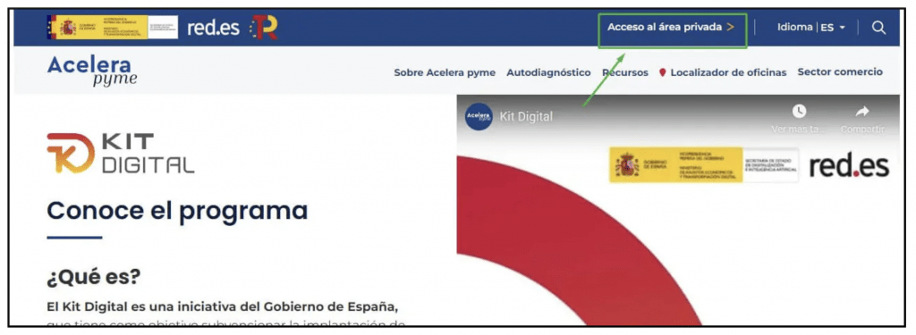 Acceso al área privada del Kit Digital