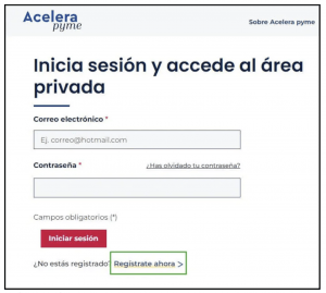 Regístrate ahora en el área privada de Acelera Pyme